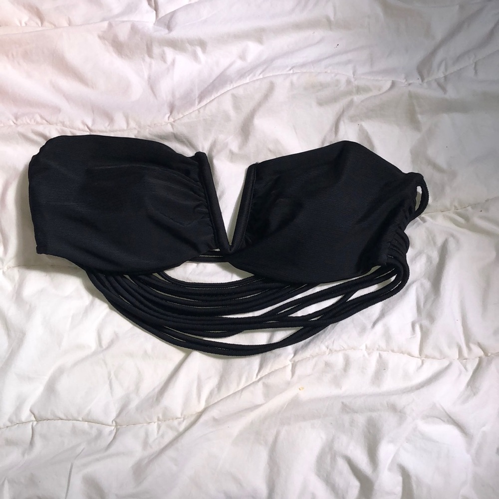 black strapless bathing suit top